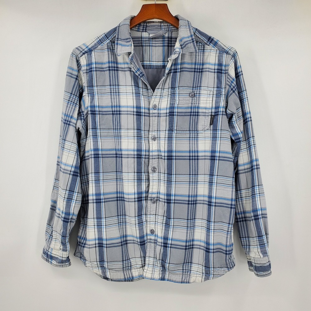 Columbia Mens Plaid Flannel Shirt Lined Blue Grey Long Sleeve Medium Button Up